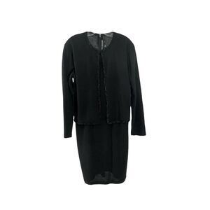 Nina Leonard Dress Black Wool Blend Layered Look Beaded Knee Length Size Medium